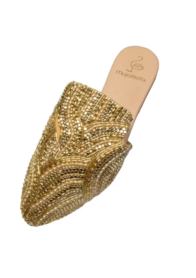 embellished golden mules