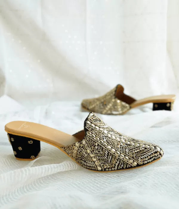 Gold and deals black block heels