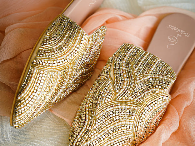 beaded mules golden