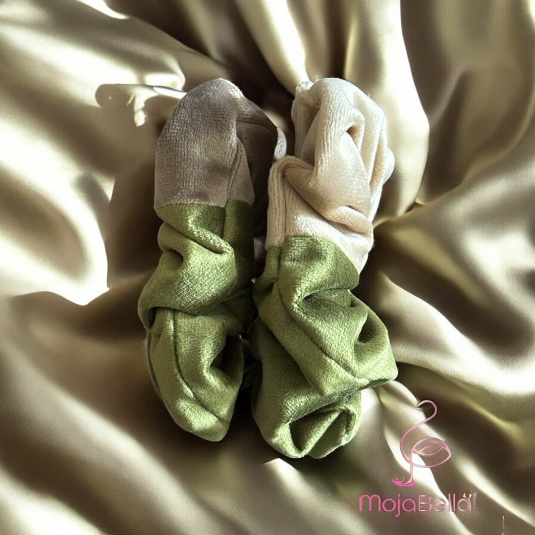 Handmade Dual-Tone Cotton Velvet Scrunchies – Medium