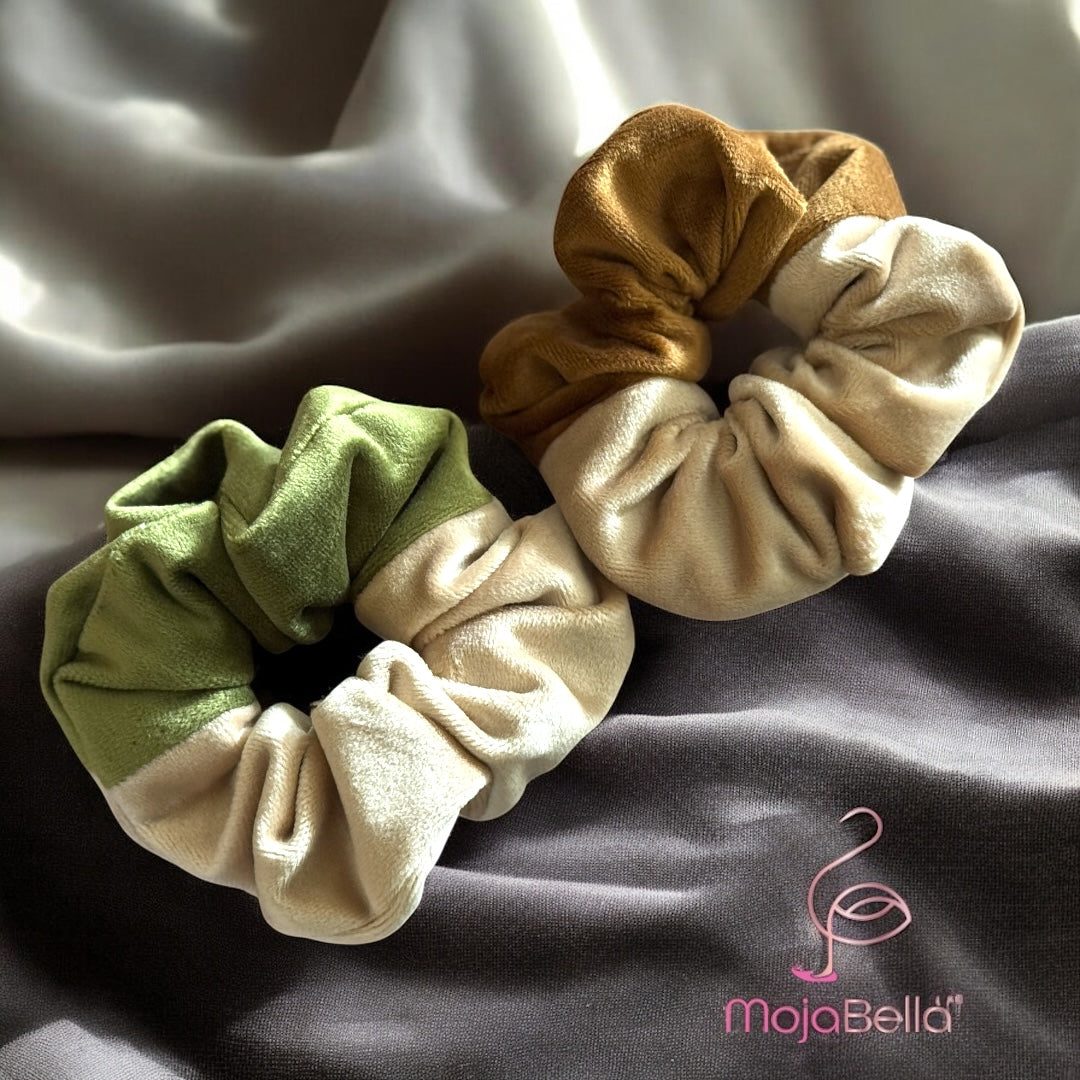 Handmade Dual-Tone Cotton Velvet Scrunchies – Medium