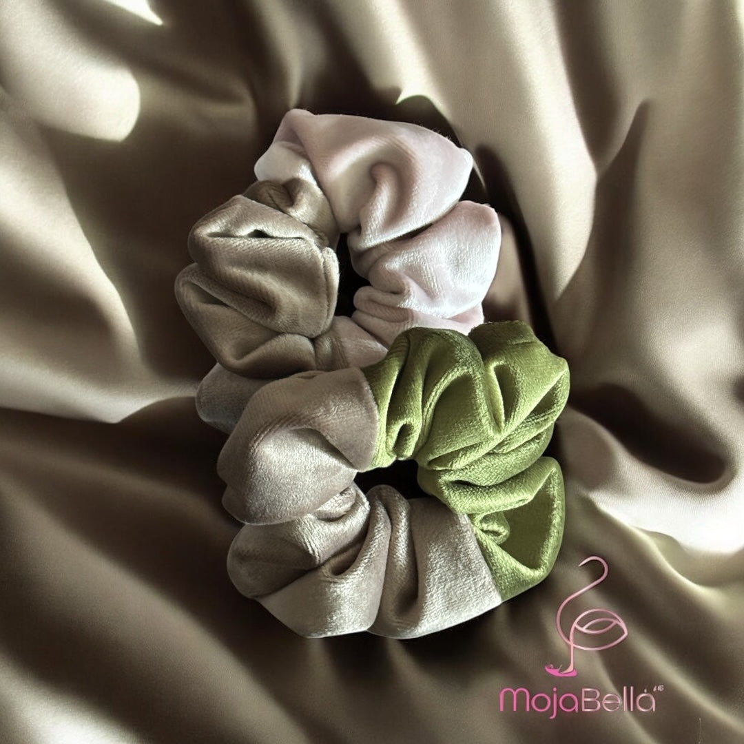 Handmade Dual-Tone Cotton Velvet Scrunchies – Medium