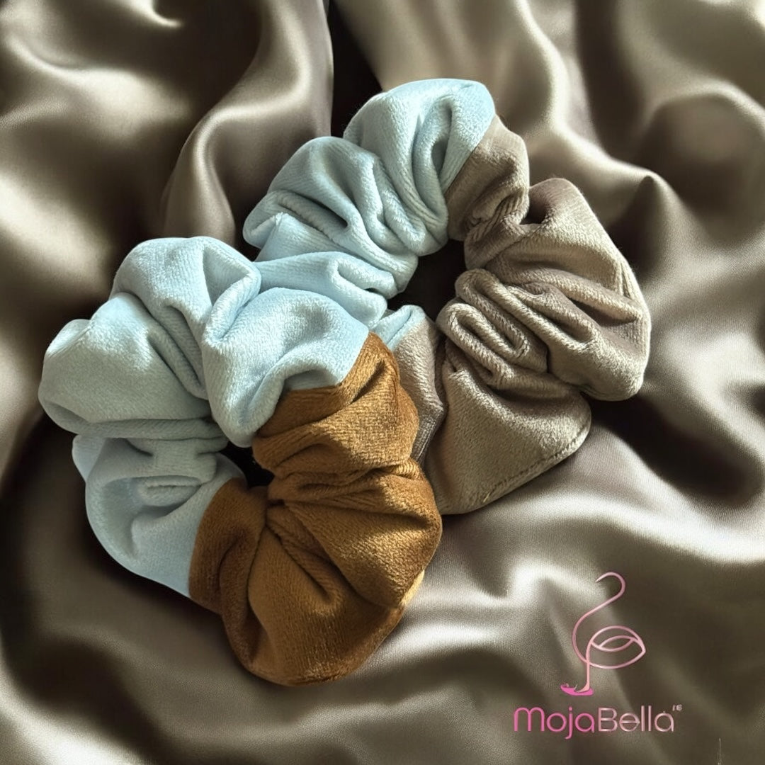 Handmade Dual-Tone Cotton Velvet Scrunchies – Medium