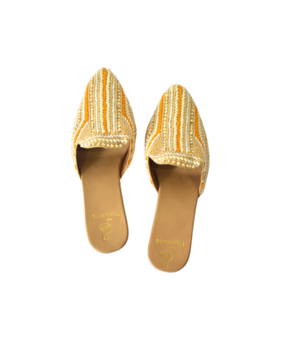 Orange Gold Gul Block Heel Mules