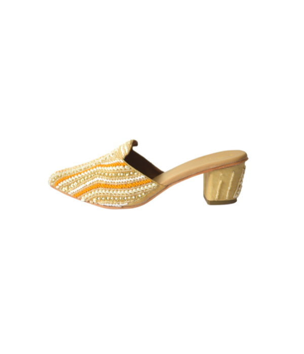 Orange Gold Gul Block Heel Mules